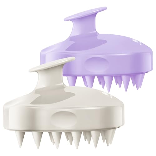 HEETA 2-Pack Large Scalp Massager Scrubber Shampoo Brush for Hair Growth - color: Light Beige & Purple