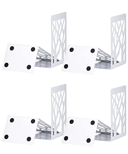 Book Ends, Bookends, Bookends for Shelves, Bookend, Book Ends for Heavy Books, White Metal Book Shelf Holder Home Decorative, Book Stoppers for Shelves, Bookend Supports 4 Pair - size: White-4 Pair