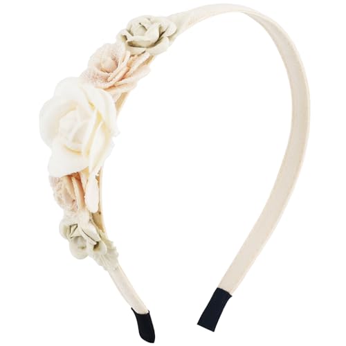 Tmtains Flower Headbands for Girls Kids, Toddlers Rose Floral Headpiece - color: Beige