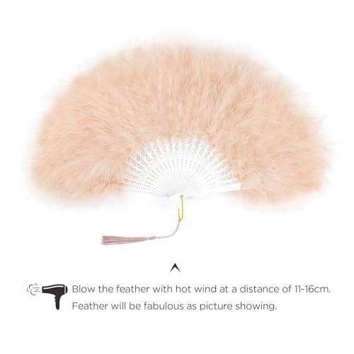BABEYOND 1920s Marabou Feather Folding Hand Fan - color: Darkchampagne