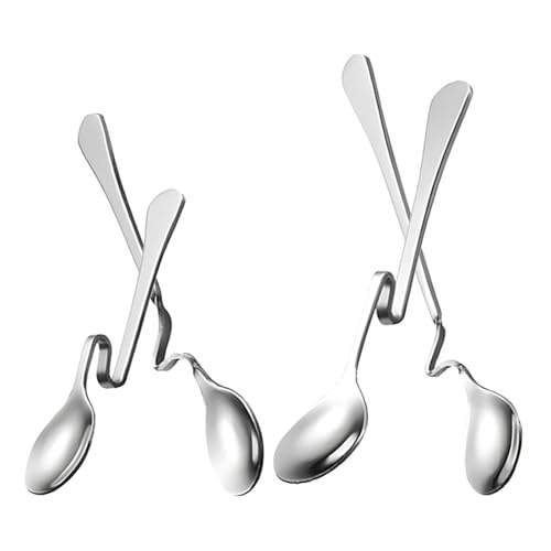 4pcs Stainless Steel Hanging Spoon Set 7.28in Curved Handle Coffee Stirrer Spoons for Tea Honey Jam Dessert Milk Home Kitchen Serving
