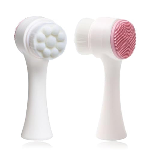 1pc Double-Sided Facial Cleansing Brush Deep Pore Exfoliation Silicone and Soft Bristles Skincare Toolm, Pink