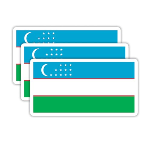 (3PCS) Uzbekistan Flag Stickers, Uzbekistani Sticker Uzbek Countries Flag Waterproof Vinyl Decals For Laptops, Tumblers, Water Bottles, Helmet, Scrapbooks, 3 x 1.5 Inch - color: Uzbekistan