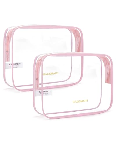 BAGSMART Clear Toiletry Bag 2-Pack TSA Approved Water-Repellent, Pink - color: Angelic Pink, size: Medium