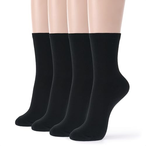 Womens Cotton Crew & Ankle Socks, Cute Floral Ruffle Colorful Tube Size 6-9 - color: Solid C - Black(4)