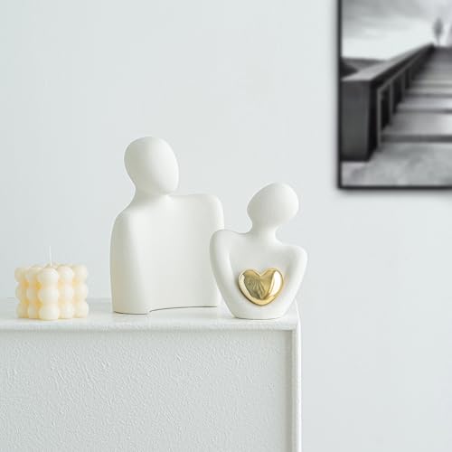 Ceramic Couple Statue - Modern Shelf Decor Knick Knacks for Shelves, Valentine's Day Wedding Gifts, Home Decor for Living Room, Bedroom, Bookshelf & TV Stand (L) - size: L-7.08in
