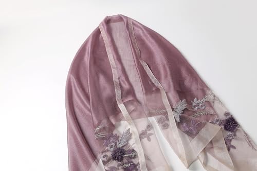 Jeelow Long Silk Blend Embroidered Floral Shawl Scarf Wrap for Women - color: Purple Bloom