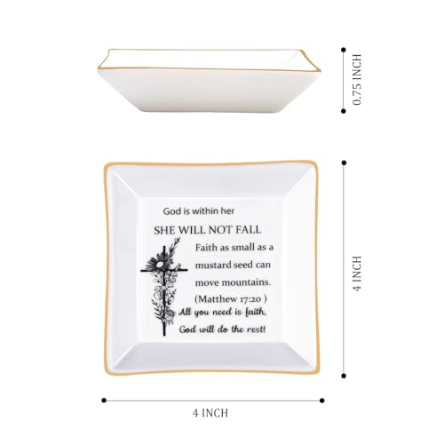 PUDDING CABIN Christian Gifts for Women Bible Verse Ring Dish Faith Religious Jewelry Tray - color: Christian