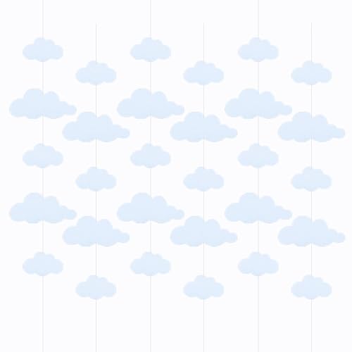 SaktopDeco 6 Pack Cloud Garland White Felt Banner Hanging Wall Ceiling Decor Baby Shower Sky Theme Party Decorations