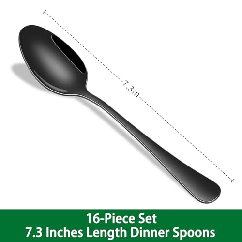 DEHOV 16-Piece 7.3 Inches Black Stainless Steel Dinner Spoons,Durable Soup Spoons,Black Table Spoon,Silverware Spoon - size: 16-Piece(Black)