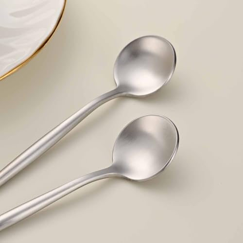 5.1 Inches Tea Spoons,SS18/10 Satin Finishing Coffee Spoons,Small Demitasse Spoon For Espresso,Mini Stirring Spoon For Dessert,Set Of 4 Solid Round Teaspoons - color: Silver, size: 5.1 Inch