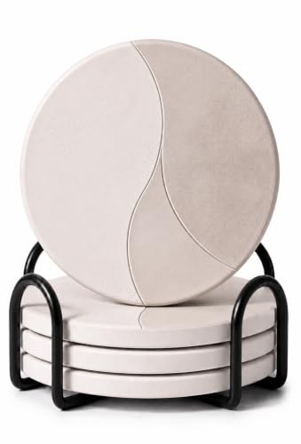 VEYRO Ceramic Coasters Set of 4 – Absorbent Stone Drink Coasters with Holder, Non-Slip Cork Backing, Modern Marble Look Coasters for Coffee Table, Desk & Home Decor - color: Clay 1, size: Set of 4