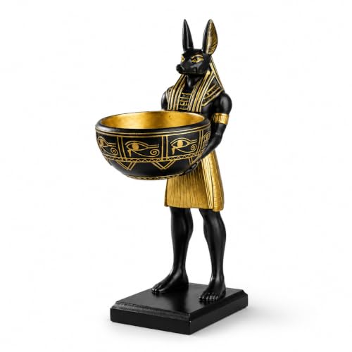 10'' Anubis Statue Bowl, Black Gold Egyptian Decor, Resin Sculptures
