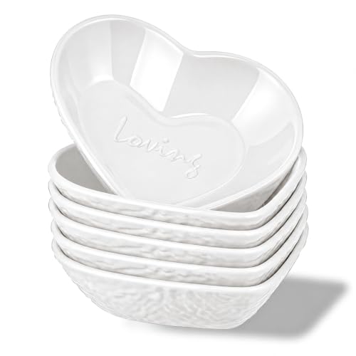 HOMQUEN Dipping Bowls, 3oz Soy Sauce Dish, Pturdy Plastic Small Bowls Set of 6, White Love Heart Mini Appetizer Plates for Sauce, Soy Sauce, Condiment, Side Dishes, Sushi, Ketchup, BBQ Party - color: White