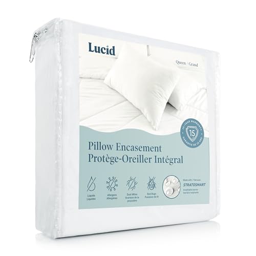 Lucid® Zippered Pillow Encasement – Waterproof Protector – Queen, Set of 2 - size: Queen, style: Pillow Encasement
