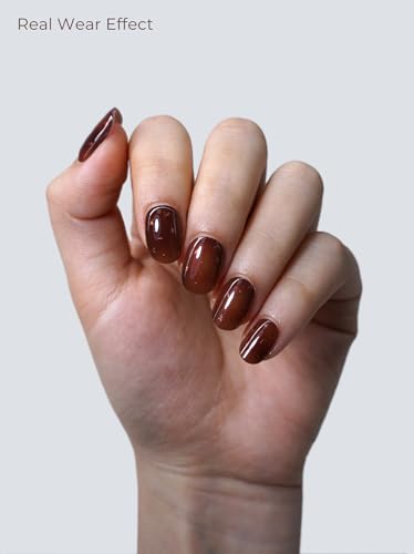 Real Gel Nail Strips (No UV Light Needed) - 44Pcs Salon Quality Nail Stickers - Long Lasting Polish Wraps for Women, Easy Apply & Remove (Molten Honey) - color: Molten Honey Brown