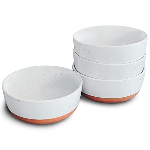 Mora Ceramic Flat Bowls Set of 4-25 oz- For Soup, Salad, Rice, Cereal, Breakfast, Dinner, Serving, Oatmeal, etc - Microwave, Dishwasher and Oven Safe Porcelain Bowl for Eating and Kitchen - Vanilla - color: Vanilla White