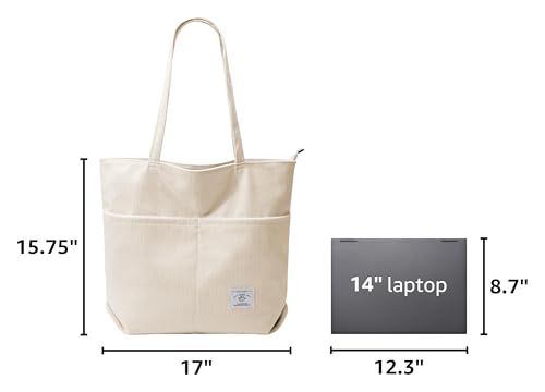 KALIDI Women Corduroy Tote Bag Zipper Casual Tote's Handbag Big Capacity Shoulder Bag with Pockets - color: D-cream White