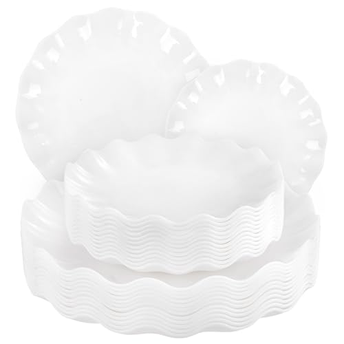 LIYH 24 Pcs White Plastic Plates Reusable - Unbreakable Party Plates, Microwave & Dishwasher Safe Camping Plate Sets Perfect for Parties, Birthday, Picnics, BPA Free (12Guests) - color: White, size: 24(12 Guests)
