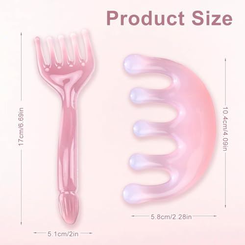 3 Pieces Head Massager for Scalp Stress Relax Resin Hair Scalp Comb Gua Sha Tool for Head Neck Back Body Massage Pink and Purple SPA Set