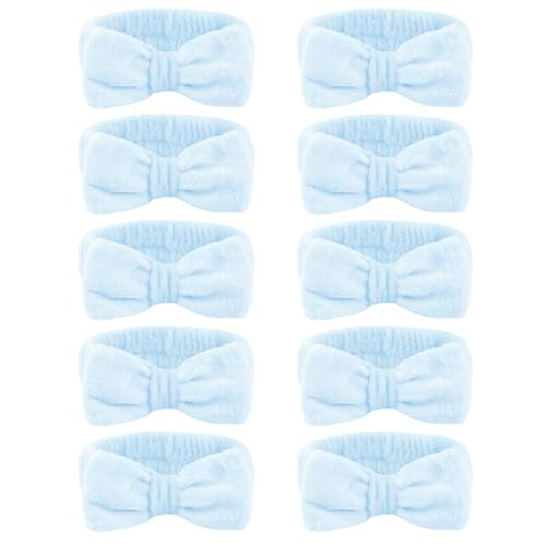 10 Pack Blue Soft Microfiber Spa Headbands for Women & Girls - color: Blue