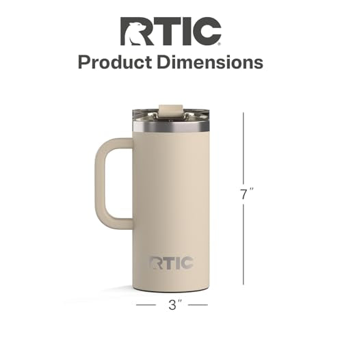 RTIC 16oz Road Trip Travel Mug with Lid and Handle, Ceramic Lined, Beach - color: Beach, size: 16 Ounces