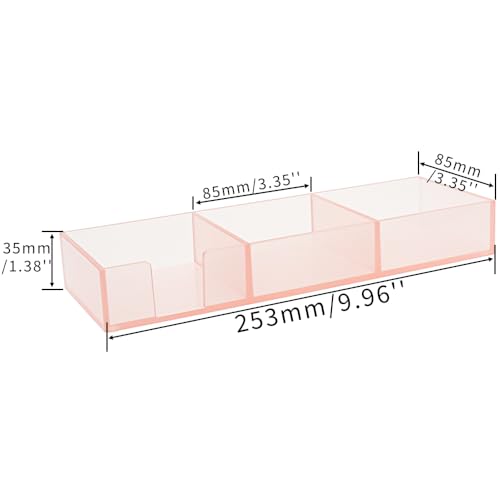 Pink Sticky Note Holder for Desk Acrylic Pink Paper Clip Holder Clear Sticky Notes Organizer 3 Grids Memo Note Pads Storage Container Notepad Dispenser for Cute Desktop Accessories