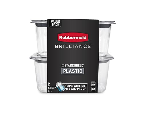 Rubbermaid Brilliance BPA-Free Food Storage Containers, Medium Deep, 4.7 Cup, 2-Pack, Airtight & Leak-Proof, Microwave & Dishwasher Safe - size: 4.7 cup (4-Piece)