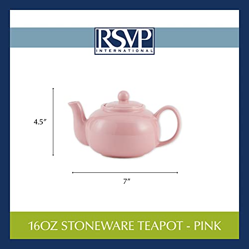 RSVP International Stoneware Teapot Collection, Microwave and Dishwasher Safe, 16 oz, Pink - color: Pink, size: 16 oz