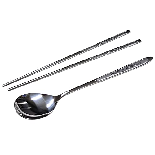 GARASANI Korean Traditional Cutlery Stainless Steel Spoons and Chopsticks Set (Silver Plum blossom) - color: Silver Plum blossom