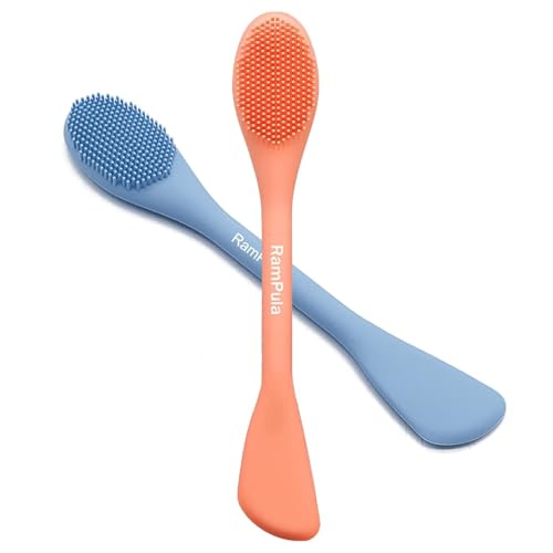 RamPula Silicone Face Mask Brush, Face Scrubber for Gentle Exfoliating & Hairless Moisturizers Applicator Tools for Apply Mud, Clay, Charcoal Mixed Mask, Cream, Lotion - color: Orange and Dark Blue