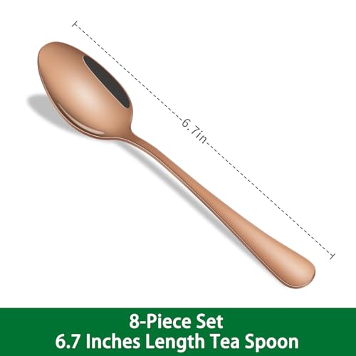 Rose Gold Tea Spoon Set Of 8, 6.7 Inch Stainless Steel Dessert Spoons, Copper Coffee Spoons Set, Metal Silverware Small Spoons For Kitchen - color: Rose Gold