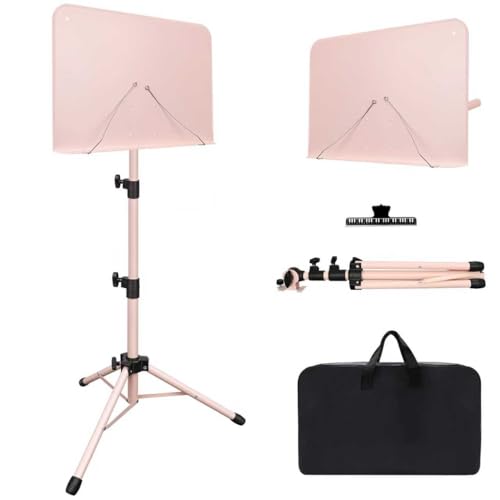 Mdvora 1 Pack Adjustable Pink Sheet Music Stand, with Carry Bag Clip Holder - color: 1 pack light pink, size: Standard Version
