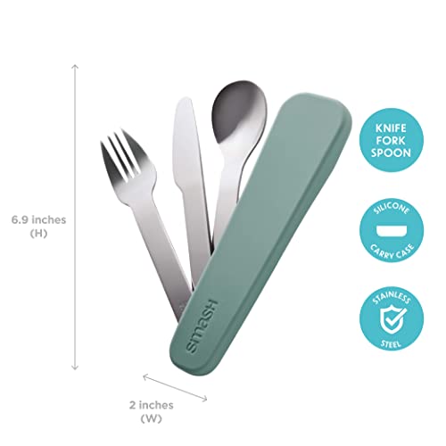 Smash Reusable Stainless Steel Travel Utensils/Cutlery Set with Silicone Case Sage - color: Sage