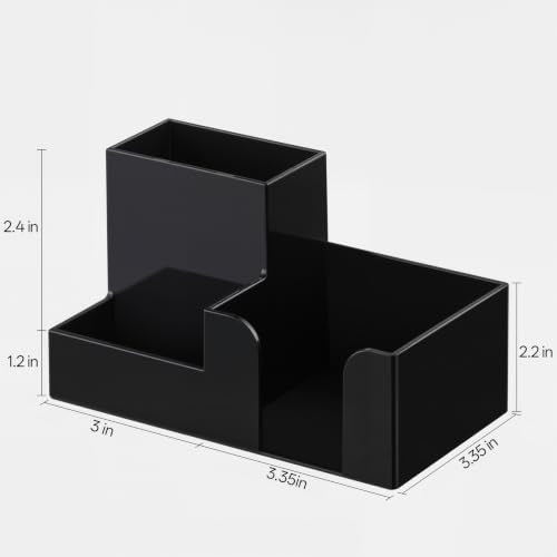 HBlife Acrylic Pen Holder for Desk, 3-Compartment Small Desk Organizer, Black Office Supplies Desk Accessories with Sticky Notes Holder Stores Post It Notes 3X3 for Office, Home and School - color: Black, size: 6.35”x 3.35” x 3.6”