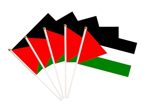 50 Pack Palestine Palestinian Mini Hand Held Flags on Stick, Miniature National Country Flags, Party Decorations for Parades, International Festival - color: Palestine