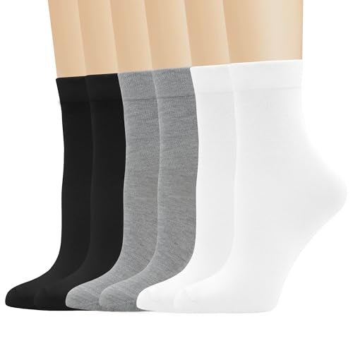 Women Thin Socks Rayon Bamboo Ankle Silky Quarter Anti Odor Casual Summer Socks 6 Pairs - color: Gray/White/Black, size: 3-7