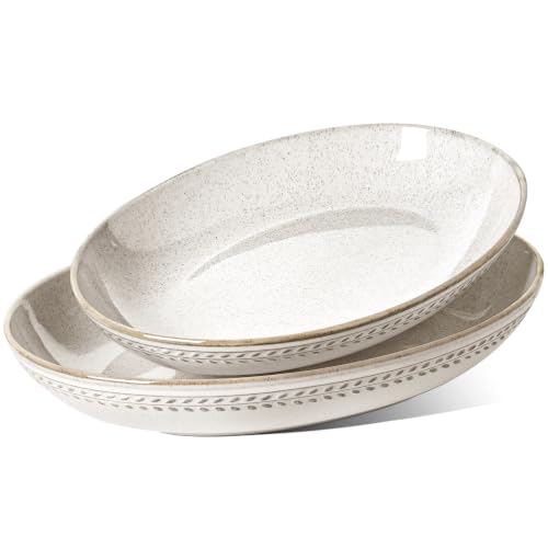 LE TAUCI Ceramic Serving Bowls Set of 2, Large Oval Serving Dishes for Entertaining, 13.5 & 14.6 Inch Salad Bowl for Kitchen Counter, Fruit Bowl, Pasta Bowls, Microwave and Dishwasher Safe - Birch - color: Birch, size: M+L