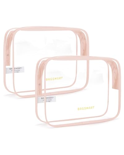 BAGSMART Clear Toiletry Bag 2-Pack TSA Approved Water-Repellent, Nude Pink - color: Chic Nude Pink, size: Medium
