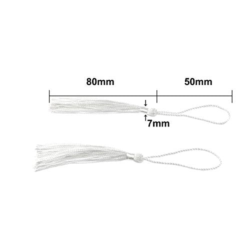 VAPKER 100 Pieces White Tassels 13cm/5-Inch Silky Handmade Soft Tassels Floss Bookmark Tassels with 2-Inch Cord Loop for Jewelry Making, DIY Projects, Bookmarks - color: I:white