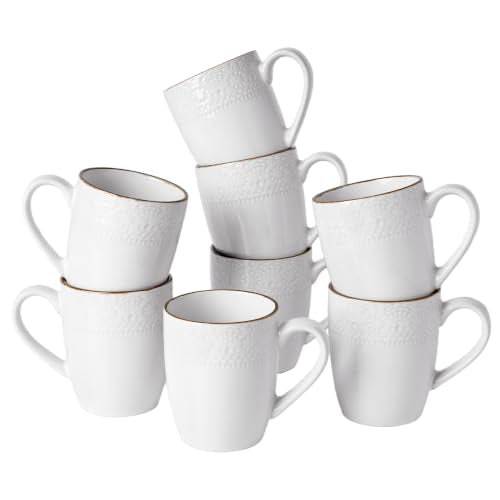 famiware Eden Coffee Mugs Sets of 8, 12 oz Ceramic Stoneware Mug Cup Set - color: White Floral, size: 8pcs