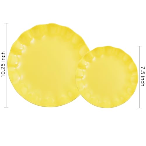 LIYH 24Pcs Yellow Plastic Plates Reusable, Dinner And Salad Set For Parties - color: Yellow, size: 24(12 Guests)