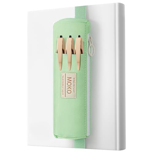 MoKo Elastic Pen Holder for Notebook, Adjustable Zipper Pouch, Green - color: Green