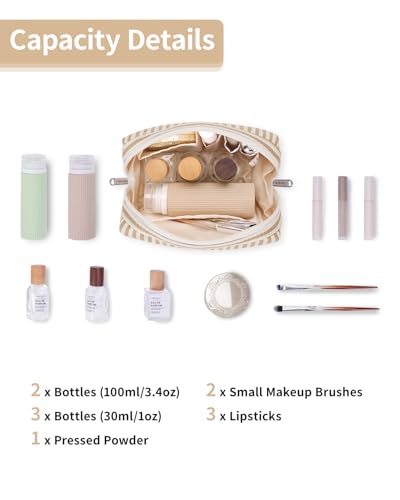 Narwey Small Makeup Bag for Purse, Travel Mini Cosmetic Bag for Women Girls - color: A-Brown Stripe, style: Small