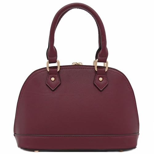 FashionPuzzle Zip-Around Saffiano Classic Dome Satchel - color: Wine