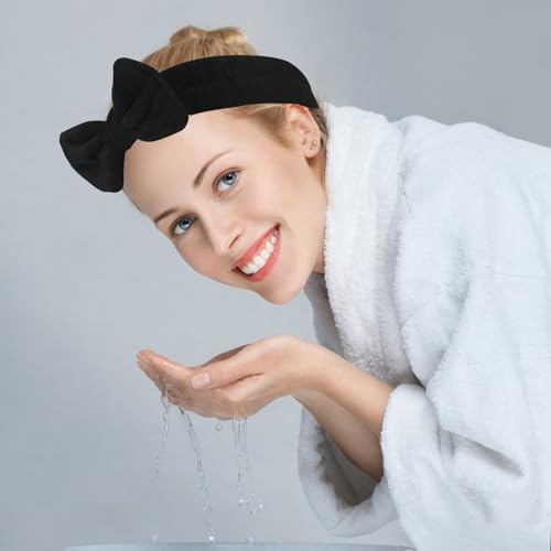 10 Pack Black Soft Spa Headbands Bulk for Women Girls - color: Black