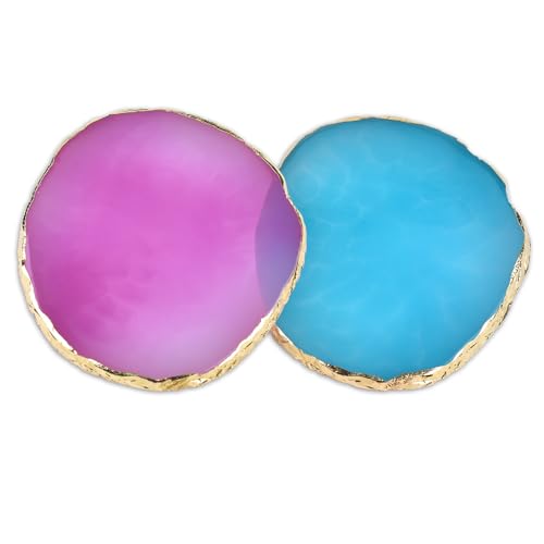 2 Pcs Resin Nail Art Palettes,Nail Polish Palette,Golden Edge Gel Nail Mixing Palette Nail Tray,Makeup Display Board,Nail Design Tools(Purple and Blue) - color: Purple,blue