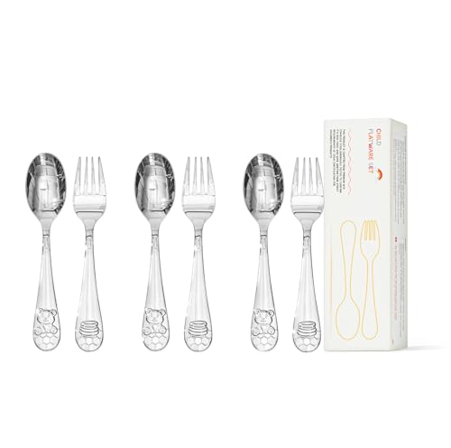 KINGSTONE 6 Pcs Small Toddler Utensils, 18/10 Stainless Steel, Honey Bear - color: Honey Bear, size: 6-Piece (Small)
