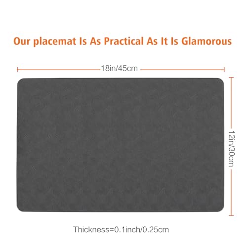 Gray Vinyl Placemats Set of 6 Waterproof Wipeable Table Mats - color: Gray