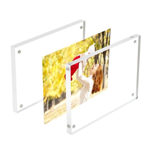 Clear Acrylic Photo Frame,Magnetic Perspex Picture Holders Table Standing Double Side Displays, 10mm+10mm Thickness Transparent,Stand In Desk &Table Frames (1, 4x4) - size: 4x4"